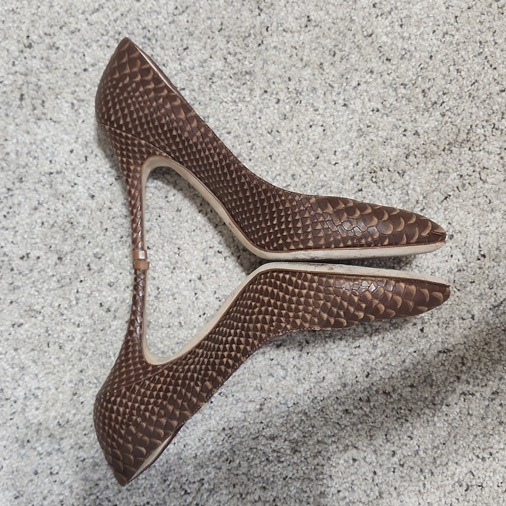 kate spade Brown Textured Snake-Embossed Leather Pumps - Picture 6 of 11